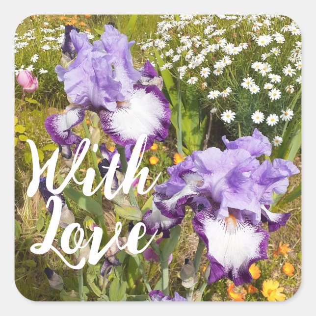 Iris Irises Purple Flower Floral Lavender Love Square Sticker (Front)