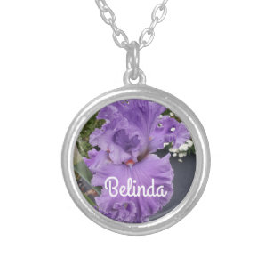 Iris Irises Purple Flower Floral Lavender Silver Plated Necklace
