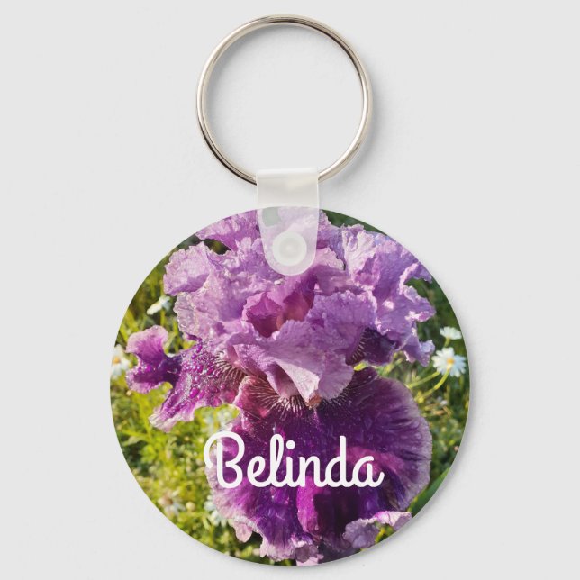 Iris Irises Purple Flower Floral Womans Name Keychain (Front)