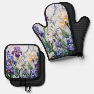 Iris marble oven mitt & pot holder set