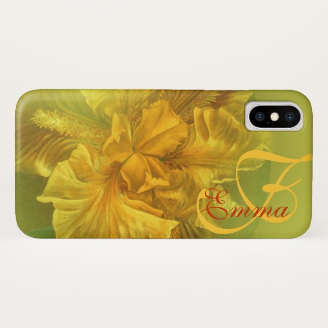 Iris nommé coque iphone jaune floral d'art (Dos (Horizontal))