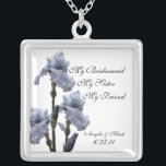 Iris of Blue Bridesmaid Gift Silver Plated Necklace<br><div class="desc">"My bridesmaid,  my sister,  my friend"  Blue Iris necklace personalizable gift for the entire bridal party.</div>