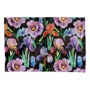 Iris Peony Watercolor Floral Pattern Pillowcase