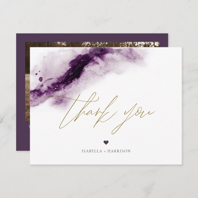 IRIS | Plum Purple Aquarelle Carte de remerciement (Devant / Derrière)
