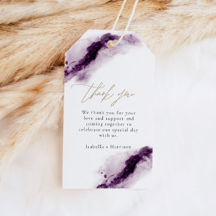 IRIS   Plum Purple Watercolor Splash Gold Favour Gift Tags