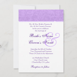 Iris Purple and White Damask Wedding Invitation