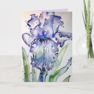 Iris Purple Aquarelle Peinture fleurs Carte