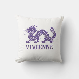 Iris Purple Chinoiserie Dragon Custom Name Throw Pillow