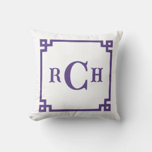Iris Purple Chinoiserie Greek Key Monogram Throw Pillow