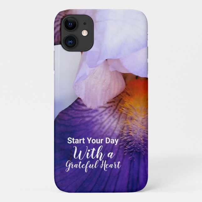 Iris Purple Flower Photo With Grateful Quote Case-Mate iPhone Case (Back)