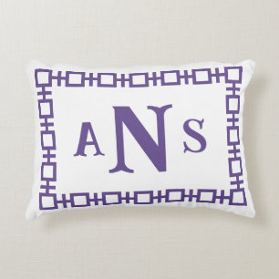 Iris Purple Square Greek Key Monogram Accent Pillow