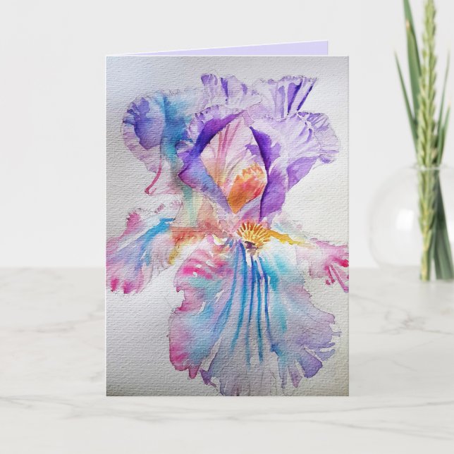 Iris Watercolor Purple Blue Carte Anniversaire (Devant)