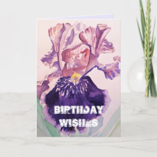 Iris Watercolor Purple Garden Floral Birthday Card