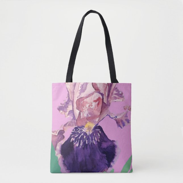 Iris Watercolor Purple Lilac Floral Tote Bag (Front)