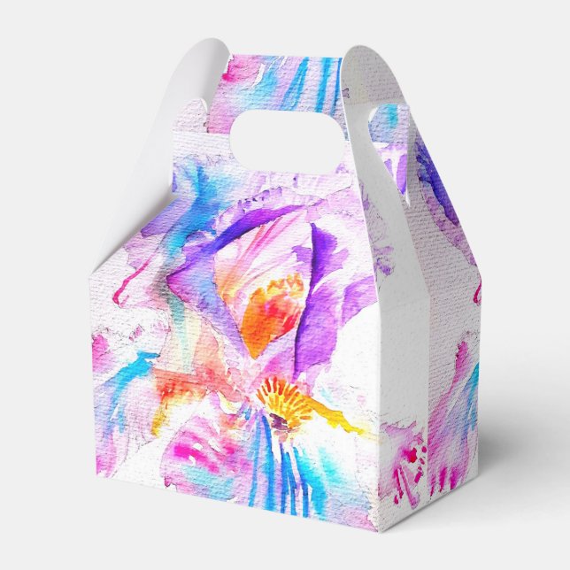 Iris Wedding Cake Favour Box Purple Blue Flowers (Front Side)