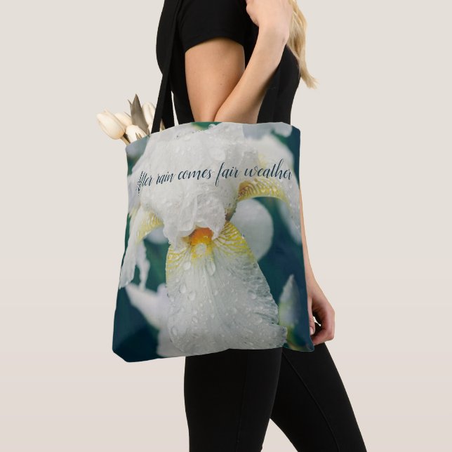 Iris with water droplets tote bag (Close Up)