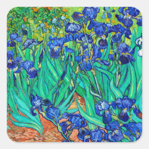 Irises (1889) Botanical Art Van Gogh Retro Floral Square Sticker