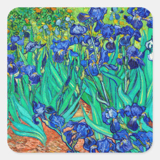Irises (1889) Botanical Art Van Gogh Retro Floral  Square Sticker