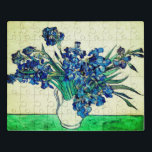 Irises (1890) by Vincent Van Gogh Jigsaw Puzzle<br><div class="desc">Pretty , Vintage , Beautiful painting Vincent Van Gogh Irises (1890) Sticker. This is an old masterpiece from the dutch master painter Vincent Van Gogh. This fine art old oil painting of has beautiful, vibrant, saturated colour. This old painting depicts a bunch of violet blue irises. Vincent Van Gogh was...</div>