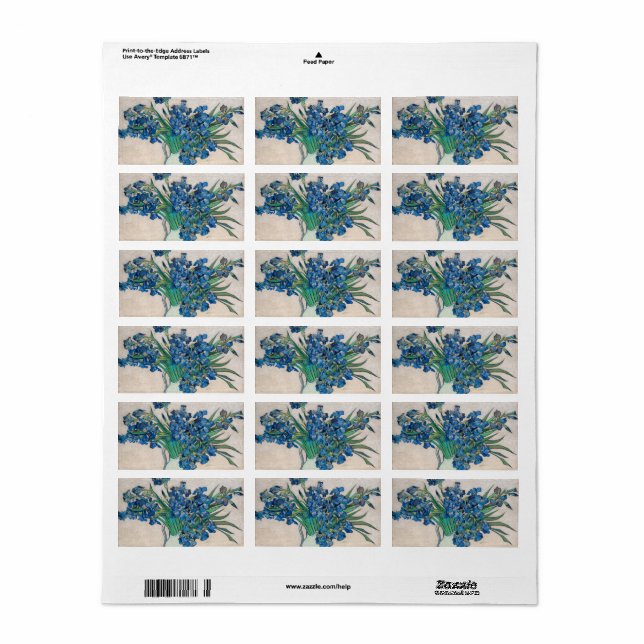 Irises, 1890 by Vincent van Gogh Label (Full Sheet)