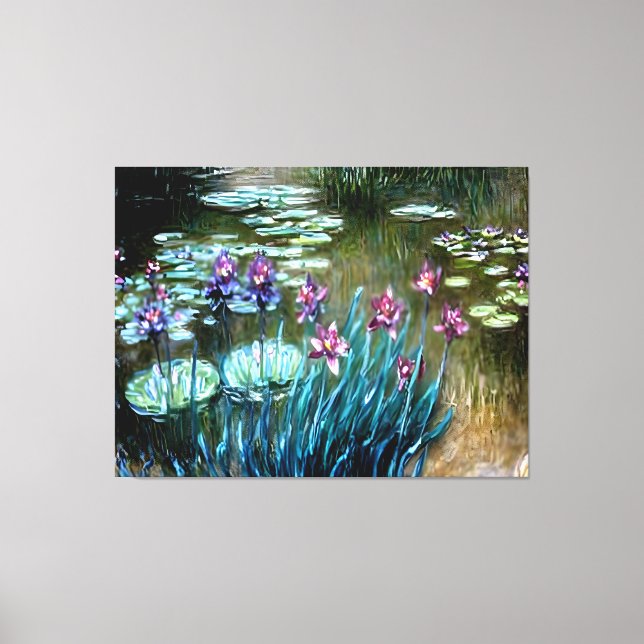 Irises and Water Lilies in the Garden at Giverny Canvas Print (Front)
