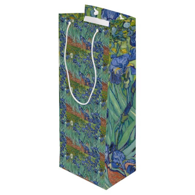Irises Blue Green Yellow Van Gogh Wine Gift Bag (Back Angled)