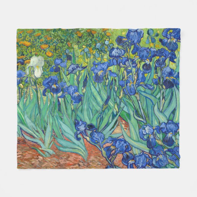 Irises by Van Gogh Fleece Blanket (Front (Horizontal))