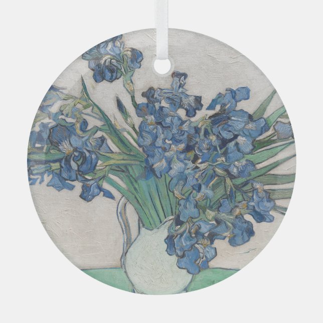 Irises by van Gogh:  Glass Ornament (Front)