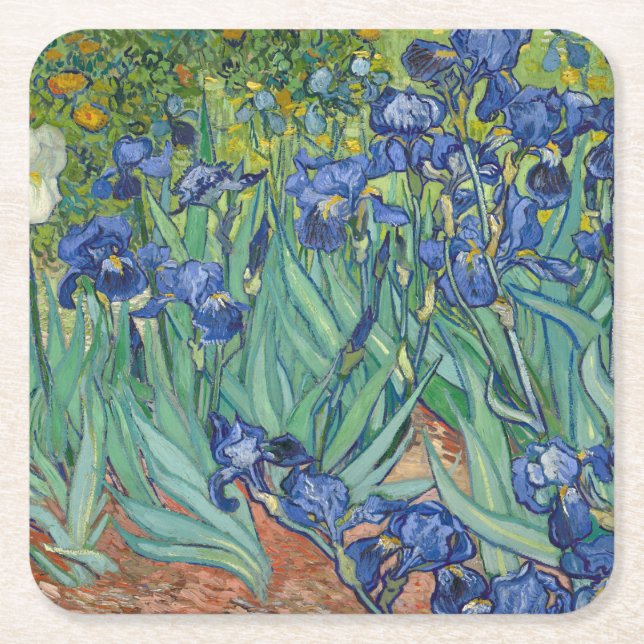 Irises by Van Gogh Square Paper Coaster (Front)