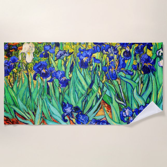 Irises by Vincent Van Gogh Beach Towel (Front)