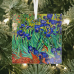 Irises by Vincent Van Gogh Glass Ornament<br><div class="desc">Vincent Van Gogh Irises . Painted in 1889 it is one of the painting he created in Saint Paul-de-Mausole asylum in Saint-Rémy-de-Provence in France. It is an oil painting. This fine art landscape oil painting depicts a field of iris flower plants. Vincent Van Gogh was a famous artist. He was...</div>