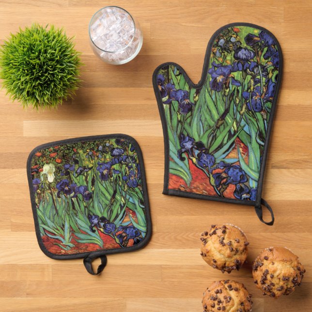 Irises by Vincent van Gogh Oven Mitt & Pot Holder Set (Top Down)