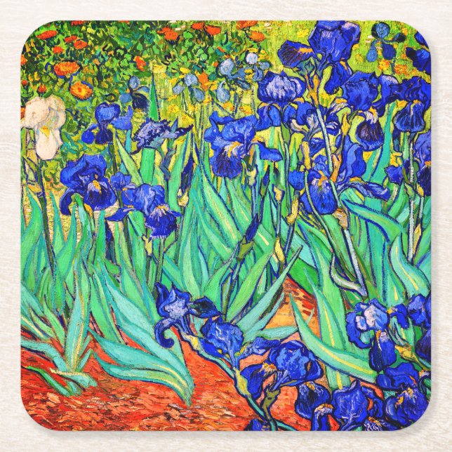 Irises by Vincent Van Gogh Square Paper Coaster (Front)