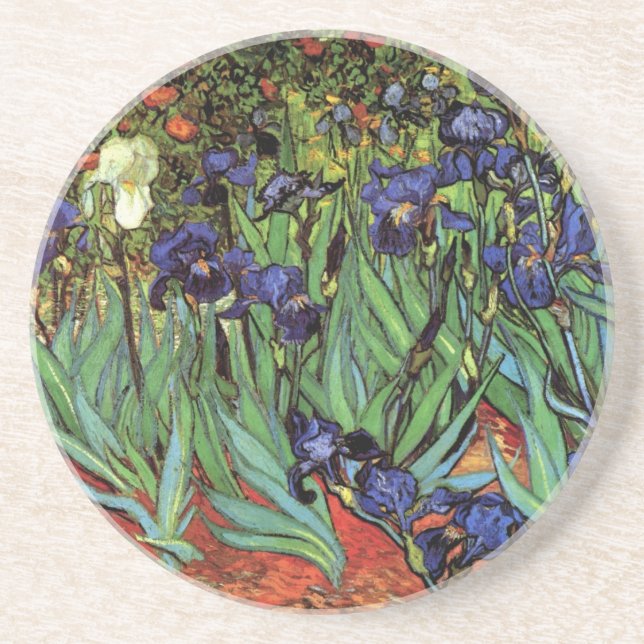 Irises by Vincent van Gogh, Vintage Garden Art Coaster (Front)