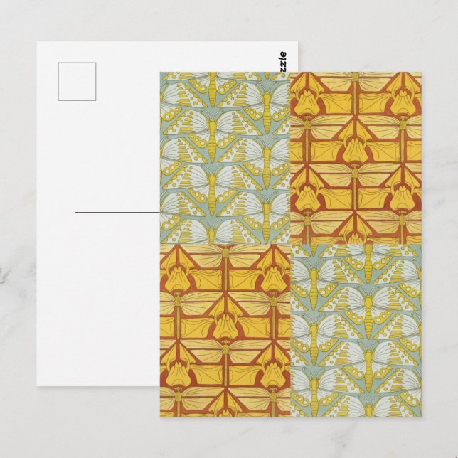 Irises Dragonflies Butterflies Art Nouveau Postcard (Front/Back)