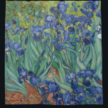 Irises, Floral Oil Painting, Vincent Van Gogh<br><div class="desc">Vincent Van Gogh,  1889,  Saint-Rémy-de-Provence France
oil on canvas
post impressionist floral oil painting of a flower bed of blooming/flowering deep blue summer irises with rich green stems and leaves,  with tiny orange flowers in the background

elegant stately sophisticated boho chic eclectic bohemian fine classic modern art decor</div>