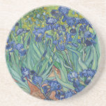 Irises, Floral Oil Painting, Vincent Van Gogh Coaster<br><div class="desc">Vincent Van Gogh,  1889,  Saint-Rémy-de-Provence France
oil on canvas
post impressionist floral oil painting of a flower bed of blooming/flowering deep blue summer irises with rich green stems and leaves,  with tiny orange flowers in the background

elegant stately sophisticated boho chic eclectic bohemian fine classic modern art decor</div>