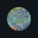 Irises, Floral Oil Painting, Vincent Van Gogh Magnet<br><div class="desc">Vincent Van Gogh, 1889, Saint-Rémy-de-Provence France
oil on canvas
post impressionist floral oil painting of a flower bed of blooming/flowering deep blue summer irises with rich green stems and leaves, with tiny orange flowers in the background
elegant stately sophisticated boho chic eclectic bohemian fine classic modern art decor</div>