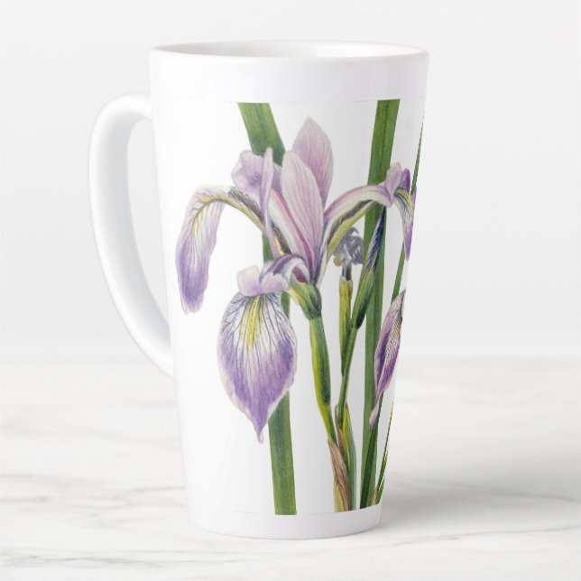 IRISES FLOWERS ILLUSTRATION LATTE MUG (Left Angle)