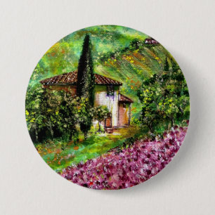 IRISES IN GREEN TUSCANY LANDSCAPE 3 INCH ROUND BUTTON