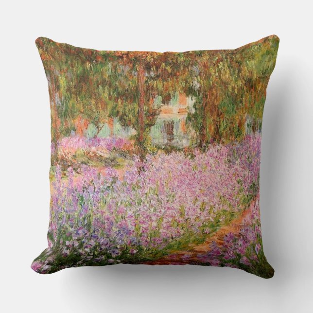Irises in the Garden by Monet Throw Pillow (Front)