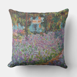Irises in the Garden Monet Fine Art Throw Pillow