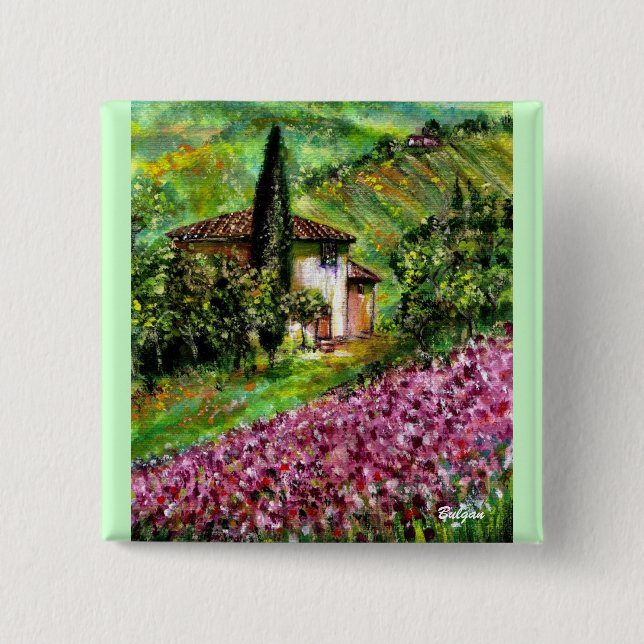 IRISES IN TUSCANY 2 INCH SQUARE BUTTON (Front)