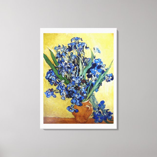 Irises in Yellow background. Vincent van Gogh Canvas Print (Front)