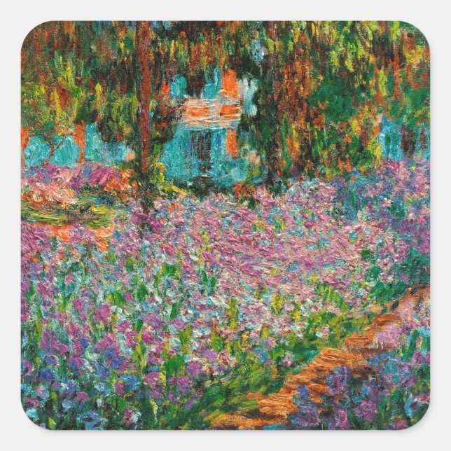 Irises Monet Garden Giverny flowers Square Sticker (Front)