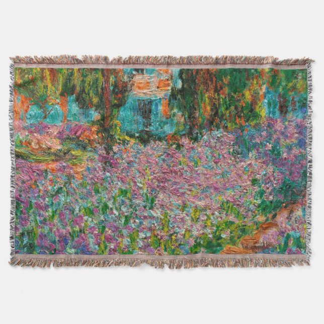 Irises Monet Garden Giverny flowers Throw Blanket (Front)
