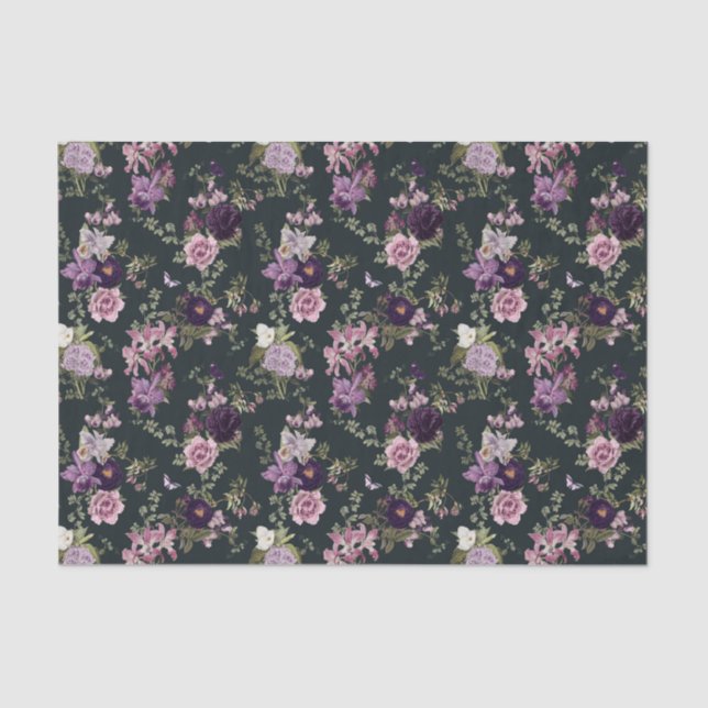 Irises, Orchids, Roses in Purple Decoupage Tissue Paper (Front)