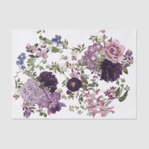 Irises, Orchids, Roses in  Purple Decoupage Tissue Paper