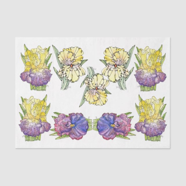 Irises Purple Yellow - Decoupage Tissue Paper (Front)