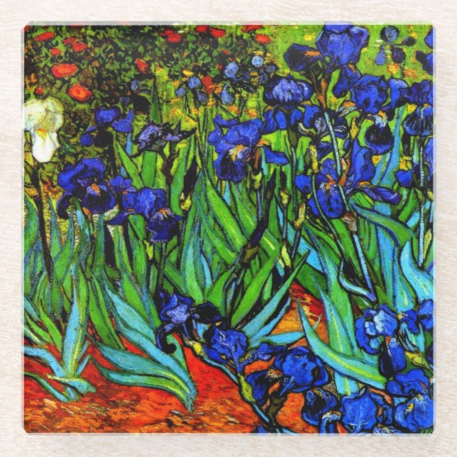 Irises, Van Gogh's famous floral painting Glass Coaster (Front)